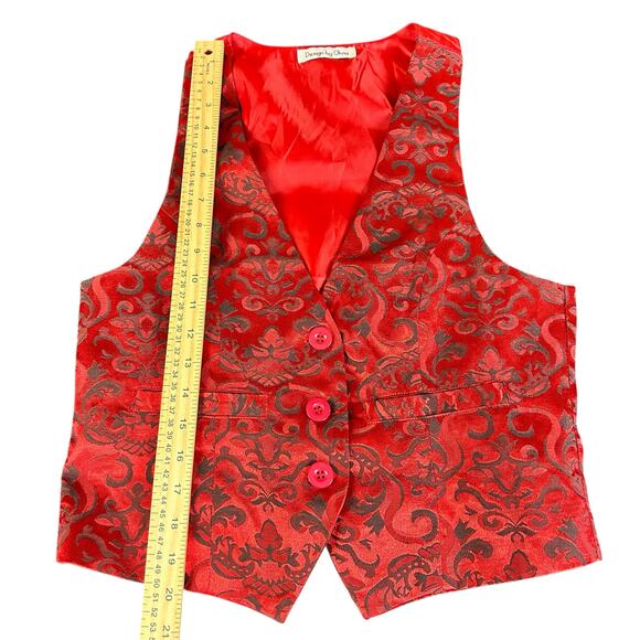 Design by Olivia Vest Women Size Large Red Jacquard Paisley 3 Button Waistcoat - Picture 12 of 12